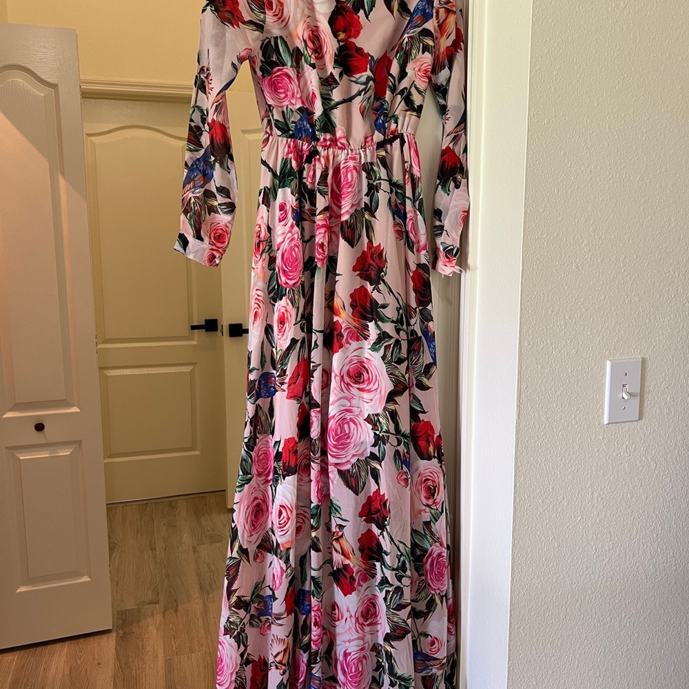Floral Maxi Dress with Pink and Red Roses